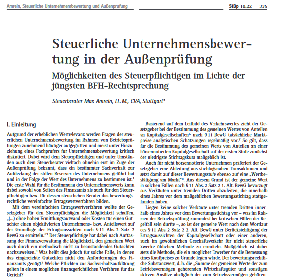 Steuerliche Unternehmensbewertung in der Außenprüfung